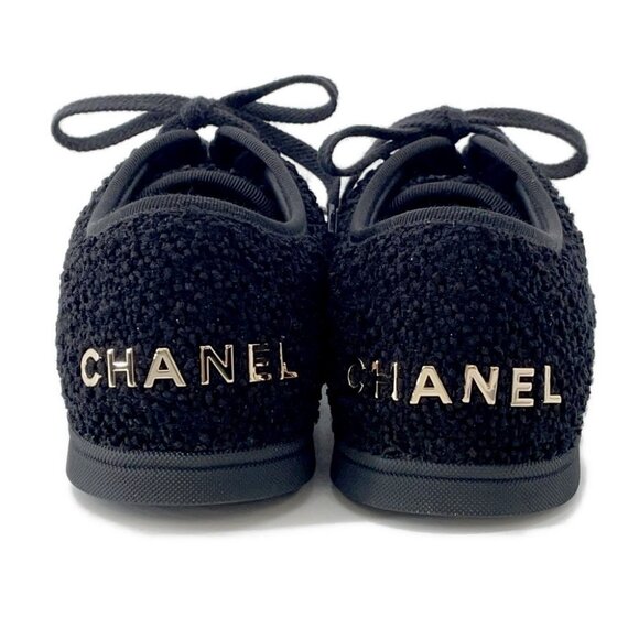 CHANEL Back Logo Low-Cut Sneakers Size 37C pile Black - Picture 3 of 16